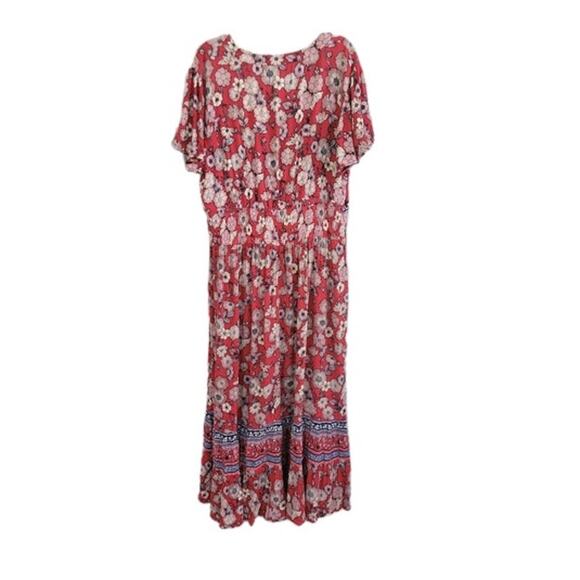 Knox Rose Strawberry Jam Floral Midi Dress Size Medium V Neck Boho Summer - Picture 14 of 14